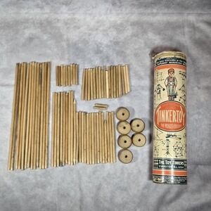 Vintage 1927-1931 Toy Tinkers Inc. Tinkertoy Set with Pieces Shown 72 Pieces